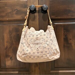 Anthropologie Miss Albright Laser-Cut light pink Suede Hobo Shoulder Bag